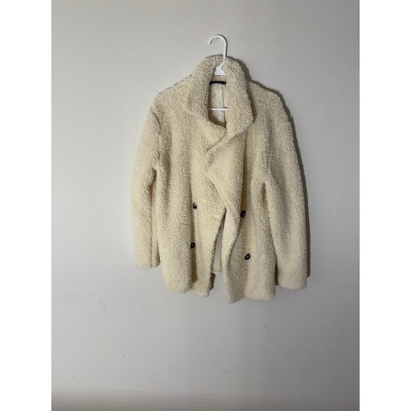 Camisa Jackets & Blazers - Camisa Women Cream Sherpa Double Breasted Jacket Coat Teddy Fleece